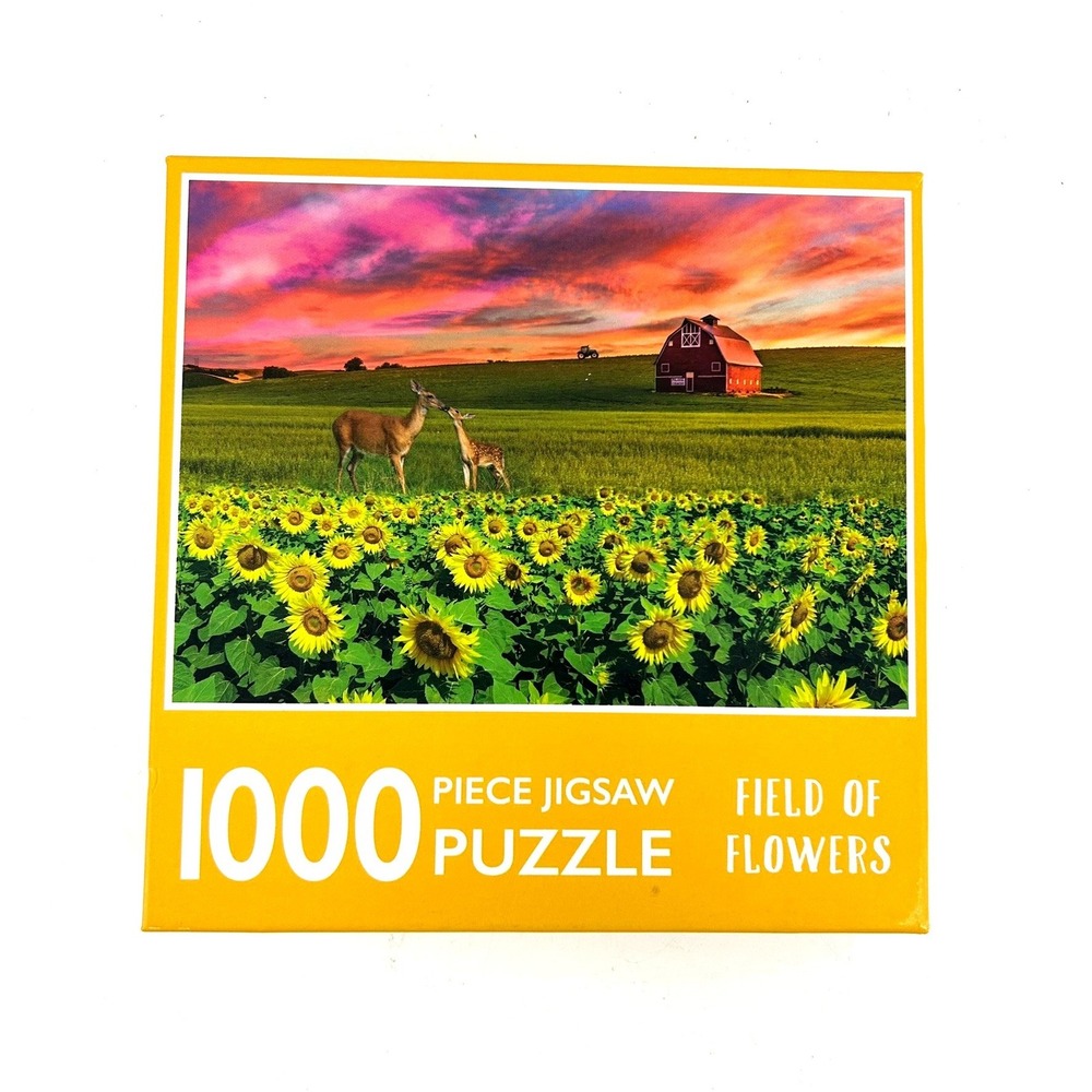 Page Publications Field of Flowers 1000 Piece Jigsaw Puzzle Barn Deer Sunflowers